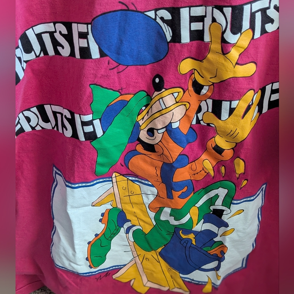 Vintage 90s Disney Goofy Misprint Shirt XL Neon Pink Single Stitch Rare - Picture 3 of 9
